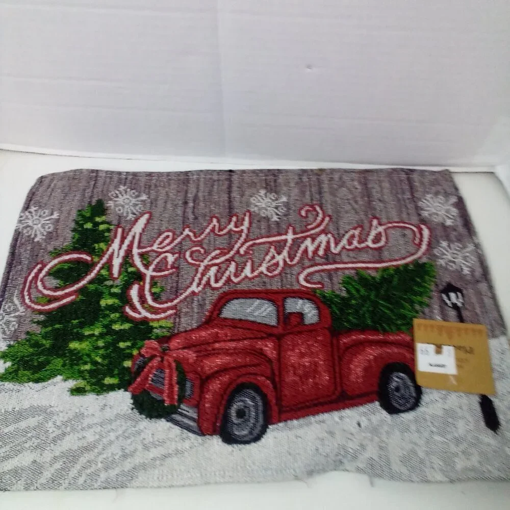 Christmas Placemat Lot of 4 Red Truck Tree Fabric 18